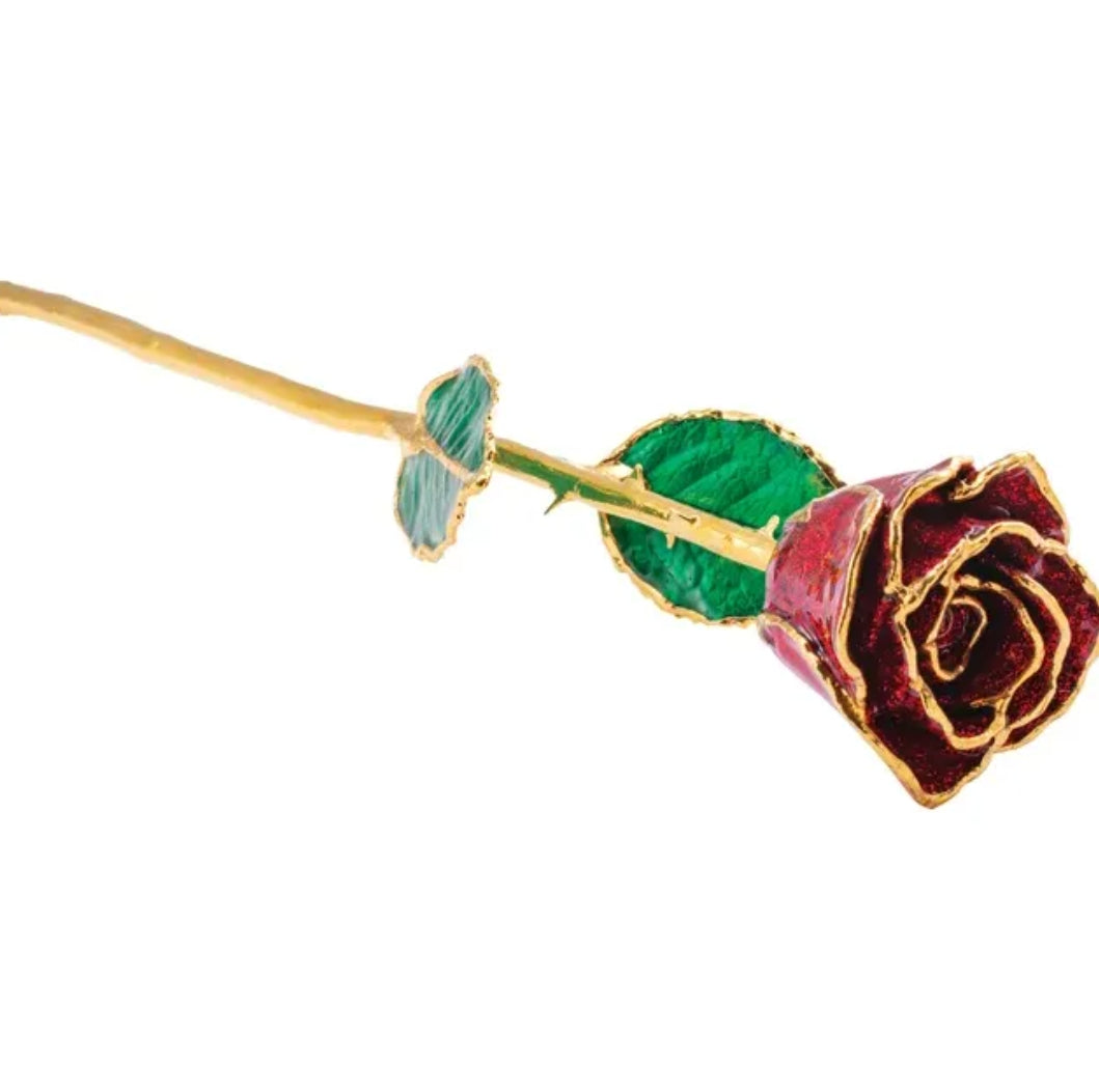 Lacquered and Gold Trimmed Rose - Red