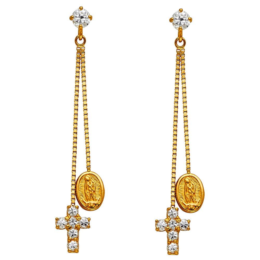 Cross and Guadalupe Hanging Earrings - H.35mm