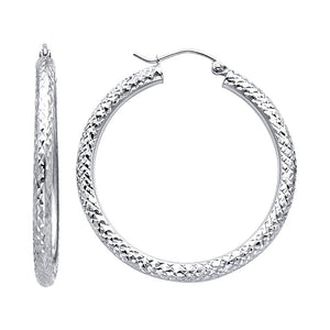 Diamond Cut Hoop Earrings - 3mm/D.35mm