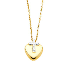 Load image into Gallery viewer, 2T Cross Heart Necklace - 17+1&quot;