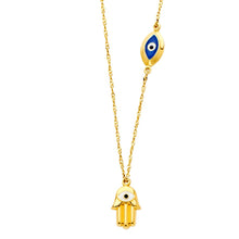 Load image into Gallery viewer, Hamsa + Evil Eye Necklace - 17+1&quot;