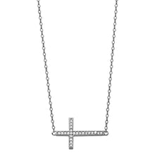 Load image into Gallery viewer, CZ Side Way Cross Necklace - 17+1&quot;