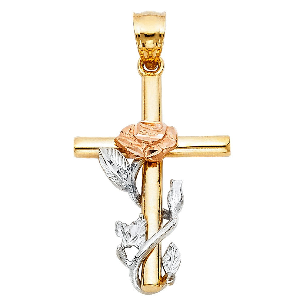 3C Cross With Rose Pendant - H. 30mm