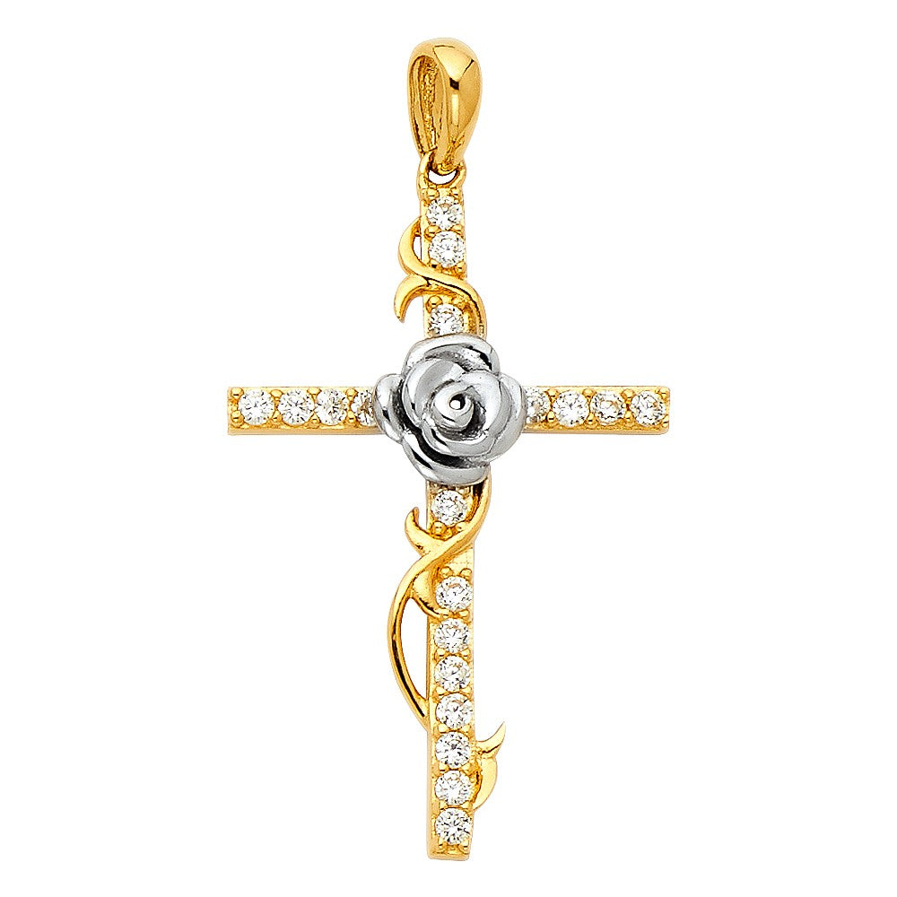 2T Cross with Rose Pendant - H.28mm